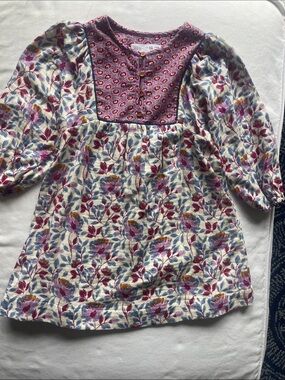 Zara Cream Floral Dress Size 4-5 with Pink and Blue Accents